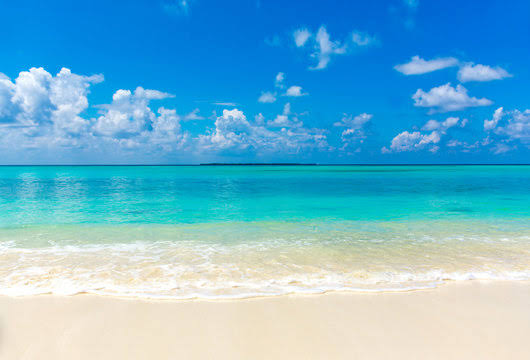 Turquoise ocean water meeting white sand on a tropical beach